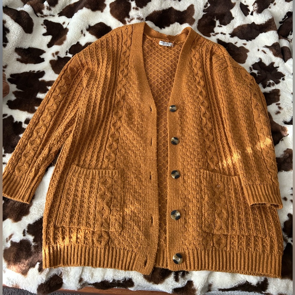 Super cute mustard yellow knitted cardigan